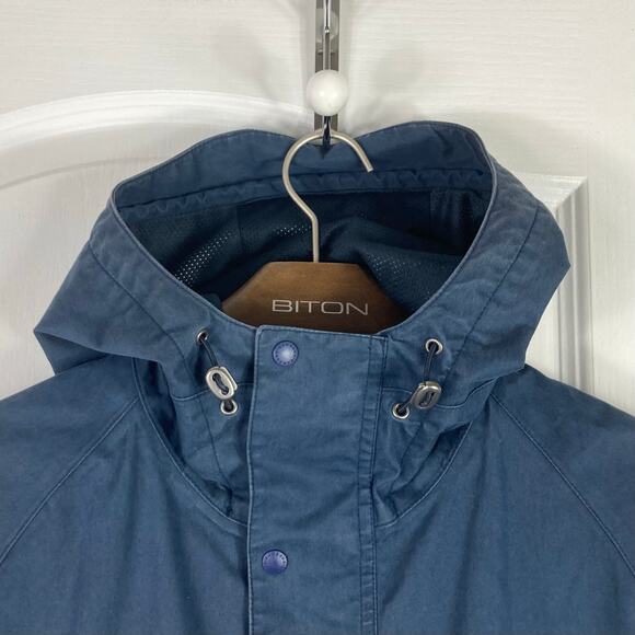 BARBOUR Jacket Men L Navy England Downpour-Style Waxed-Cotton Hoodie Zip Lined - Picture 4 of 16